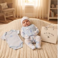 H15091: Baby Boys Elephant 6 Piece Mesh Bag Gift Set (NB-6 Months)